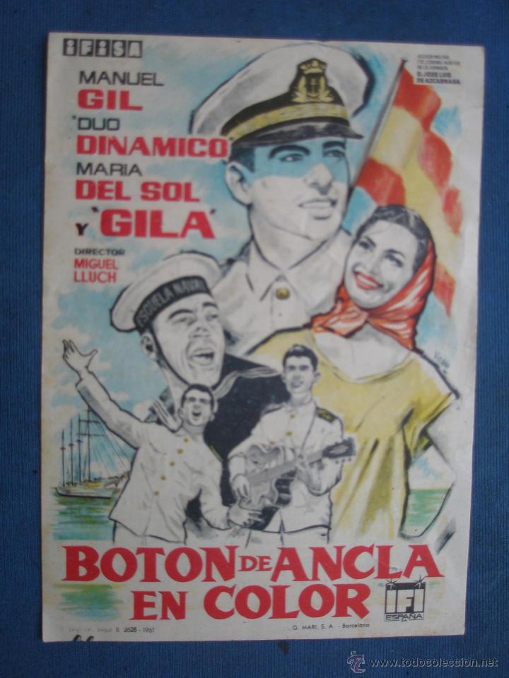 Cine: ANTIGUO PROGRAMA DE CINE , BOTON DE ANCLA EN COLOR . CON PUBLICIDAD EN EL DORSO. - Foto 1
