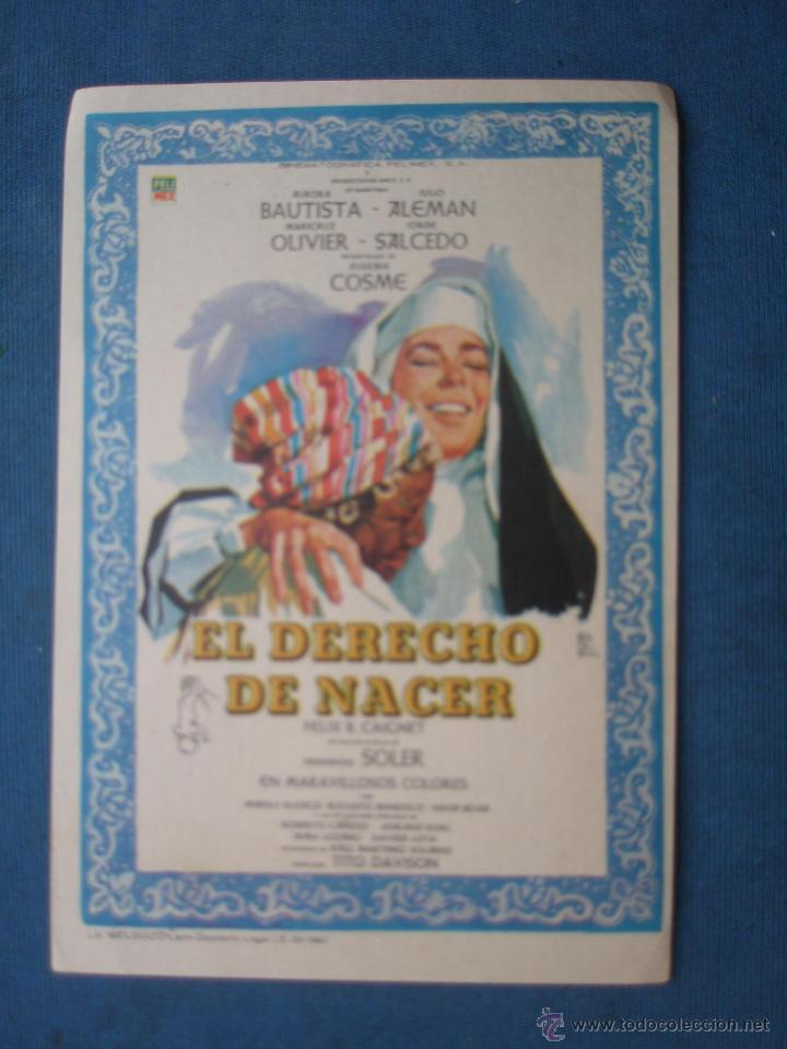Cine: PROGRAMA DE MANO . EL DERECHO DE NACER . SIN PUBLICIDAD . - Foto 1