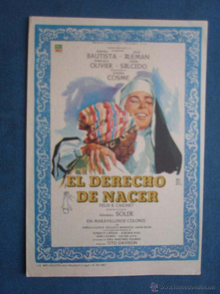 Cine: PROGRAMA DE MANO . DERECHO DE NACER , CON PUBLICIDAD . - Foto 1