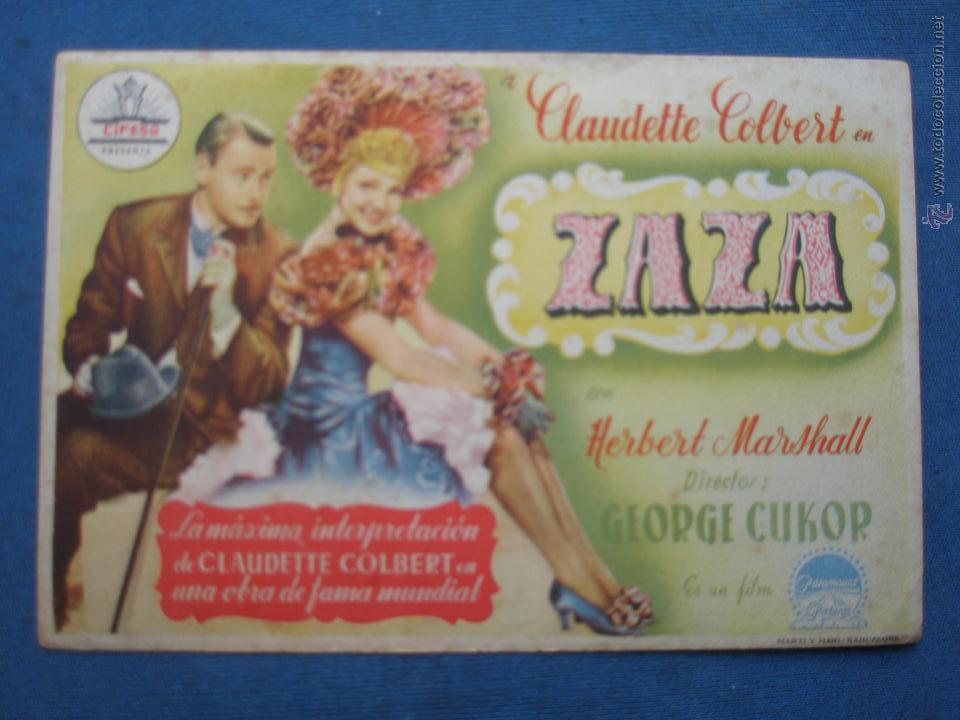 Cine: PROGRAMA DE MANO . ZAZA . SIN PUBLICIDAD . - Foto 1