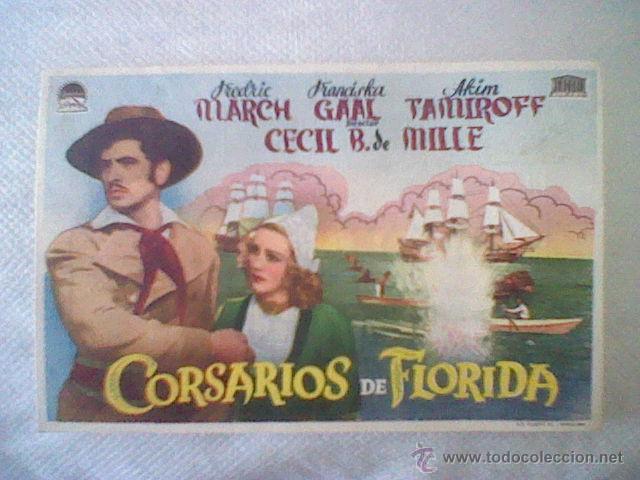 Cine: folleto mano ORIGINAL programa CORSARIOS  DE FLORIDA CINE ODEON - Foto 1