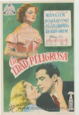 Folhetos de m&atilde;o de filmes antigos de cinema: La Edad Peligrosa. Sencillo de Cicosa.  Cine Calder&oacute;n  1952.