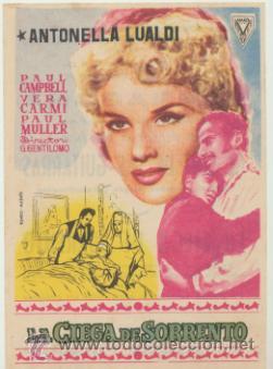 Folhetos de m&atilde;o de filmes antigos de cinema: La Ciega de Sorrento. Sencillo de Amaya Films. Cine Tarragona.