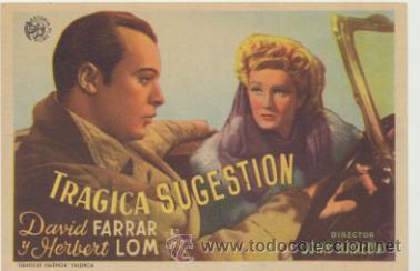 Folhetos de m&atilde;o de filmes antigos de cinema: Tr&aacute;gica Sugesti&oacute;n. Sencillo de Astoria films.  &iexcl;IMPECABLE!