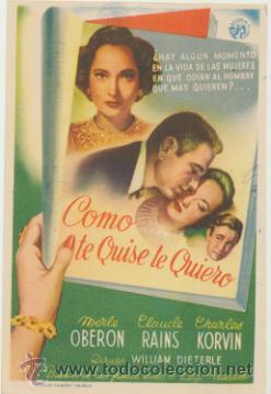 Folhetos de m&atilde;o de filmes antigos de cinema: Como te quise te quiero. Sencillo de Astoria Films.