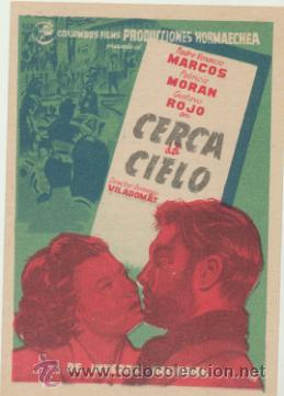 Folhetos de m&atilde;o de filmes antigos de cinema: Cerca del Cielo. Sencillo de Columbus Films. Cine Euterpe - Sabadell  1952.
