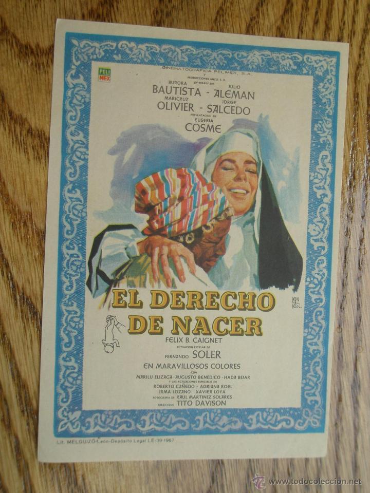 Cine: PROGRAMA DE MANO . EL DERECHO DE NACER . SIN PUBLICIDAD . - Foto 1