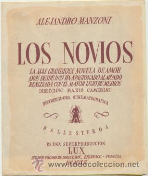 Folhetos de m&atilde;o de filmes antigos de cinema: Los Novios. Doble de Ballesteros. Sal&oacute;n Romea - Muriedas.