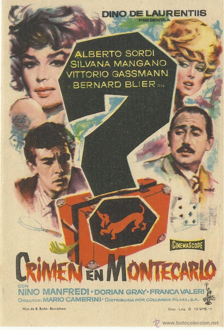 Cine: Programa de mano de la pel&iacute;cula Crimen en Montecarlo de Mario Camerini. - Foto 1