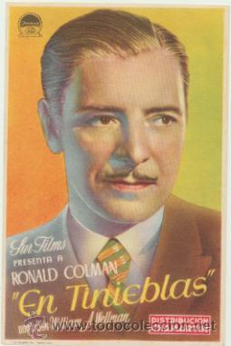  Foglietti di film di film antichi di cinema: En Tinieblas. Sencillo de Chamart&iacute;n. M&aacute;laga Cinema  1944.