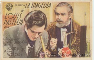 Folhetos de m&atilde;o de filmes antigos de cinema: La Tragedia de Louis Pasteur. Sencillo de WB.