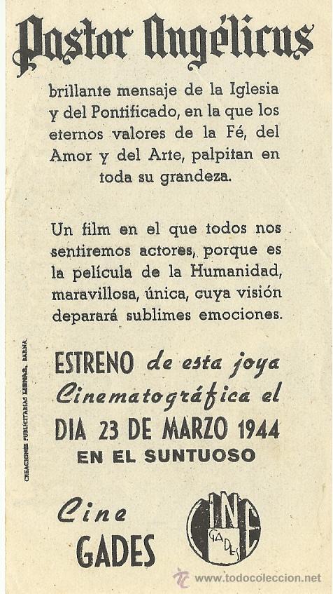 Cine: Programa de mano de la pel&iacute;cula Pastor Ang&eacute;licus Piux XII. - Foto 2