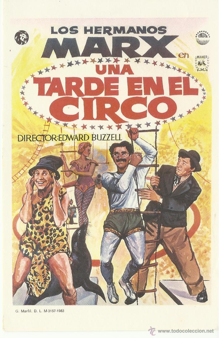 Cine: Programa de mano de la pel&iacute;cula Una noche en el circo , con Los Hermanos Marx.