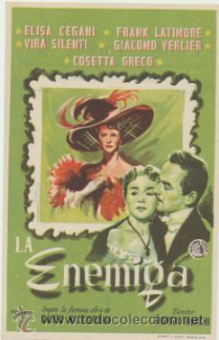  Foglietti di film di film antichi di cinema: La Enemiga. Sencillo de Capitolio. Cine Mari - Le&oacute;n  1955.