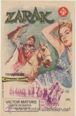  Foglietti di film di film antichi di cinema: Zarak. Sencillo de As Films.  Teatro Bosque y Principal  1957.