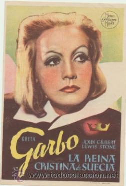 Folhetos de m&atilde;o de filmes antigos de cinema: La Reina Cristina de Suecia. Sencillo de MGM: Cine Principal - Santiago?