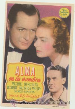Folhetos de m&atilde;o de filmes antigos de cinema: Alma en la Sombra. Sencillo de MGM. Cine Alc&aacute;zar.