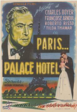 Folhetos de m&atilde;o de filmes antigos de cinema: Paris...Palace Hote. Sencillo de Bengala.  Gran TEatro Falla - Cadiz  1957.