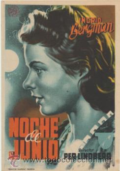 Folhetos de m&atilde;o de filmes antigos de cinema: Noche de Junio. Sencillo de Astoria films. Cinema Goya - Zaragoza.
