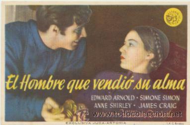  Foglietti di film di film antichi di cinema: El Hombre que vendi&oacute; su alma. Sencillo de Astoria. Cine Perell&oacute;.