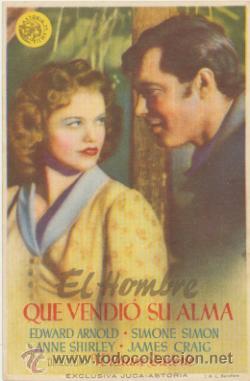  Foglietti di film di film antichi di cinema: El Hombre que vendi&oacute; su alma. Sencillo de Astoria. Gran Teatro  C&oacute;rdoba  1945.