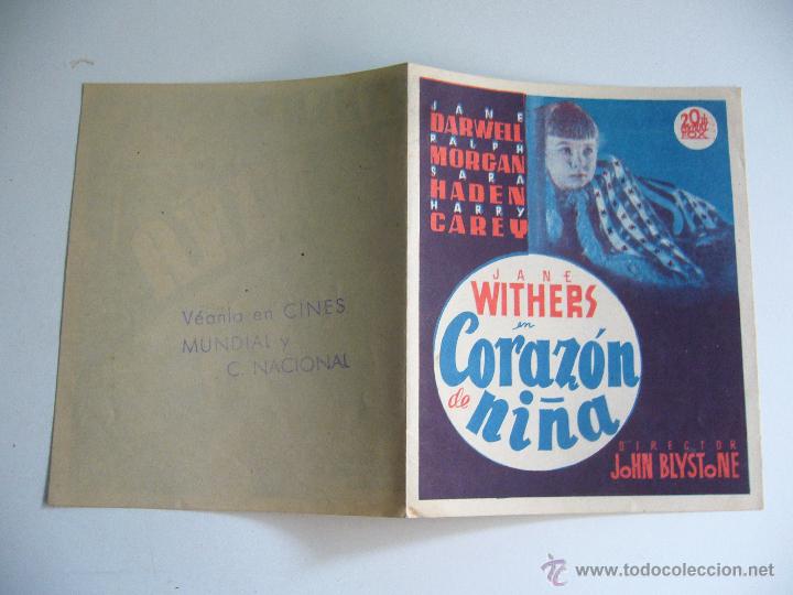 Cine: Folleto de mano doble. Coraz&oacute;n de ni&ntilde;a - Foto 1