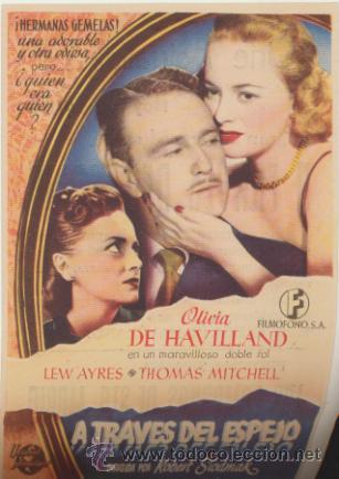 Folhetos de m&atilde;o de filmes antigos de cinema: A trav&eacute;s del espejo. Sencillo de Film&oacute;fono.  Cine Actualidades.