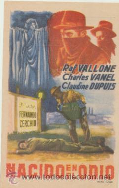 Cine: Nacido en el odio. Programa sencillo. Cine  Martinense 1957.  &iexcl;IMPECABLE! - Foto 1