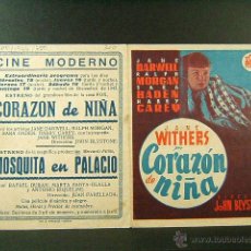 Cine: CINE MODERNO-GERONA-CORAZON DE NIÑA-JOHN BLYSTONE-JANE DARWELL-RALPH MORGAN-CINEMA-1943. Lote 46077969