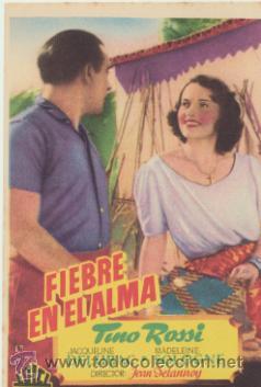  Foglietti di film di film antichi di cinema: Fiebre en el alma. Sencillo de Edici.