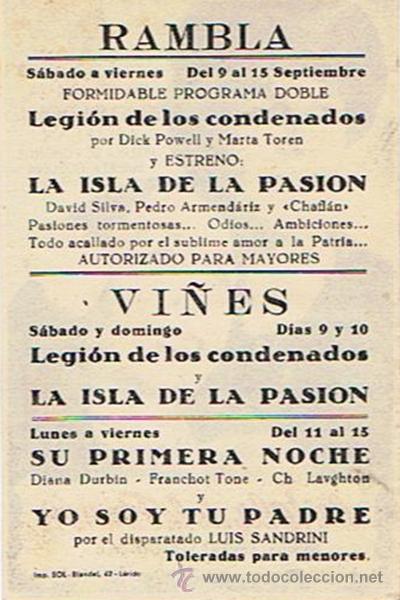 Cine: FOLLETO DE CINE &uml;LA ISLA DE LA PASI&Oacute;N&uml; - Foto 2