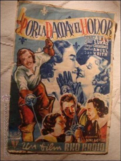  Flyers Publicitaires de films Anciens: ANTIGUO FOLLETO CINE PELICULA POR AL DAMA Y EL HONOR.- PROYECTADA EN ELCHE, A&Ntilde;OS 40