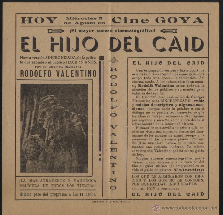  Flyers Publicitaires de films Anciens: Q-04651- EL HIJO DEL CAID (The Son of the Sheik) (LOCAL) (CINE GOYA - MALAGA) Rodolfo Valentino