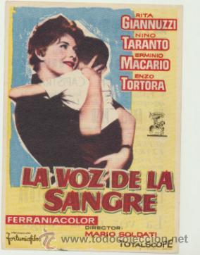  Flyers Publicitaires de films Anciens: La voz de la sangre. Sencillo de Chamart&iacute;n. Cine Avenida - Meliana.
