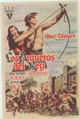 Folhetos de m&atilde;o de filmes antigos de cinema: Los Arqueros del Rey. Sencillo de RKO Radio. Coliseo Albia.