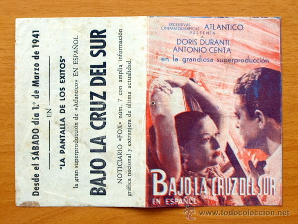 Folhetos de m&atilde;o de filmes antigos de cinema: Bajo la cruz del Sur