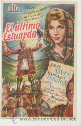  Foglietti di film di film antichi di cinema: El &uacute;ltimo Estuardo. Sencillo de Edici. Cine Avenida - Seo de Urgell  1952.