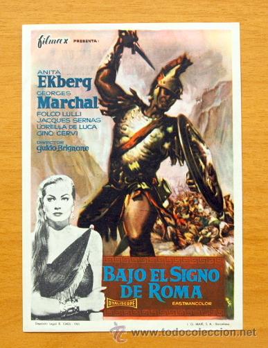 Folhetos de m&atilde;o de filmes antigos de cinema: Bajo el Signo de Roma - Anita Ekberg - Con publicidad