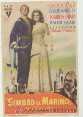 Foglietti di film di film antichi di cinema: Simbad el Marino. Sencillo de RKO Radio. Cine Echegaray - M&aacute;laga.