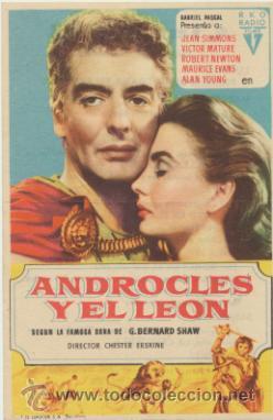  Foglietti di film di film antichi di cinema: Androcles y el Le&oacute;n. Sencillo de RKO Radio.  Cine Sur - Sevilla.