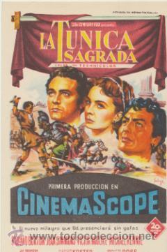  Flyers Publicitaires de films Anciens: La T&uacute;nica Sagrada. Sencillo de 20Th Century Fox. Cine f&eacute;mina.