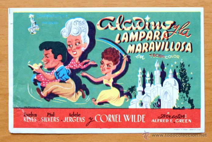  Foglietti di film di film antichi di cinema: Aladino y la lampara Maravillosa - Cornel Wilde, Evelyn Keyes, Phil Silvers