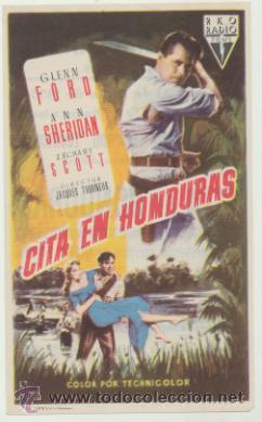  Foglietti di film di film antichi di cinema: Cita en Honduras. Sencillo de RKO Radio. Teatro Emperador - Le&oacute;n 1955.