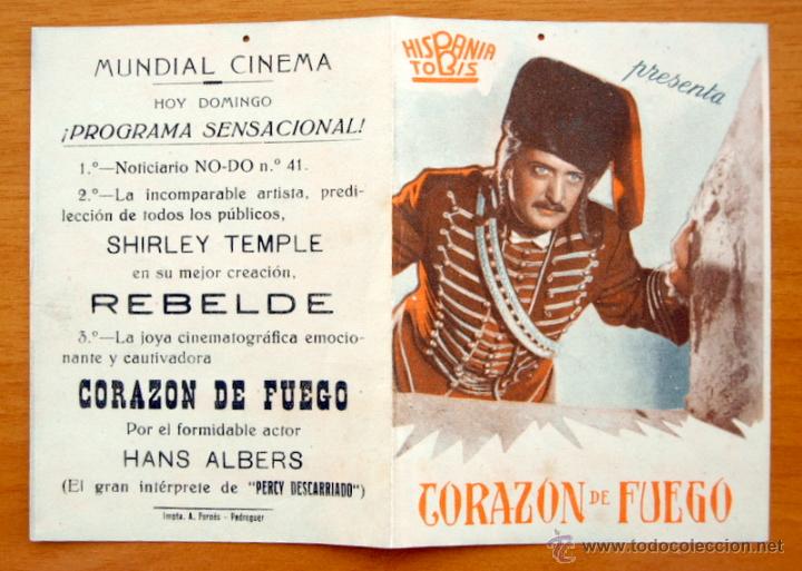  Flyers Publicitaires de films Anciens: Coraz&oacute;n de Fuego - Kathe Dorsch, Hans Albers - Folleto Con publicidad Mundial Cinema