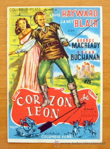  Flyers Publicitaires de films Anciens: Coraz&oacute;n de Le&oacute;n - Louis Hayward, Janet Blair - Folleto Con publicidad Teatro Cervantes