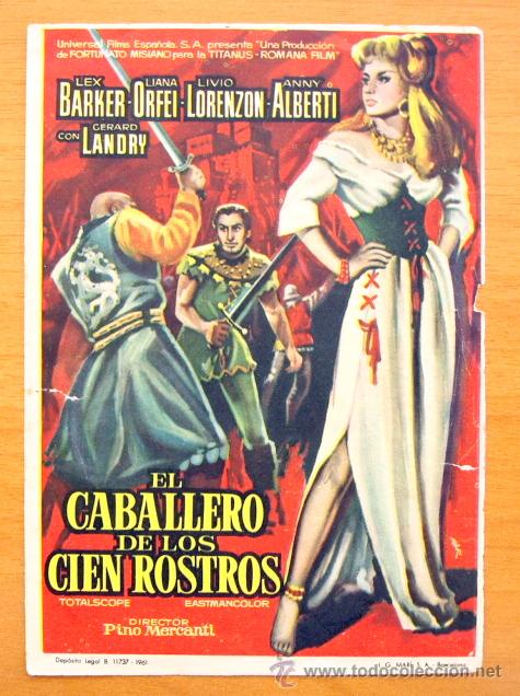 Cinema: El Caballero de los Cien rostros - Lex Barker, Liana Orfei, Livio Lorenzon - Folleto de Cine