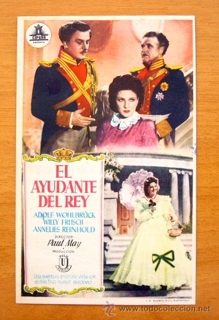 Cinema: El Ayudante del Rey - Adolf Wohlbr&uuml;ck, Willy, Fritsch -Folleto Con publicidad Cine Imperial, Murcia