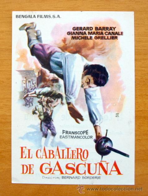 Cinema: El caballero de Gascu&ntilde;a - Gerard Barray, Gianna Maria Canale -Folleto Con publicidad Cine Femina