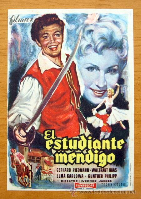 Cine: El estudiante Mendigo-Gerhard Riedmann, Waltraut Haas-Folleto Con Publicidad Cine Coliseum Tarragona