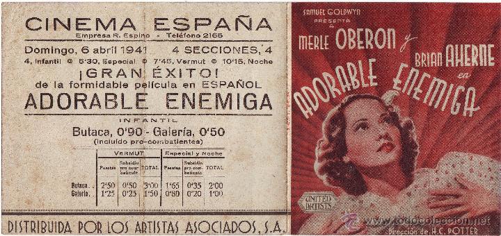 Cine: ADORABLE ENEMIGA 1941 CINE DE BADAJOZ - Foto 1
